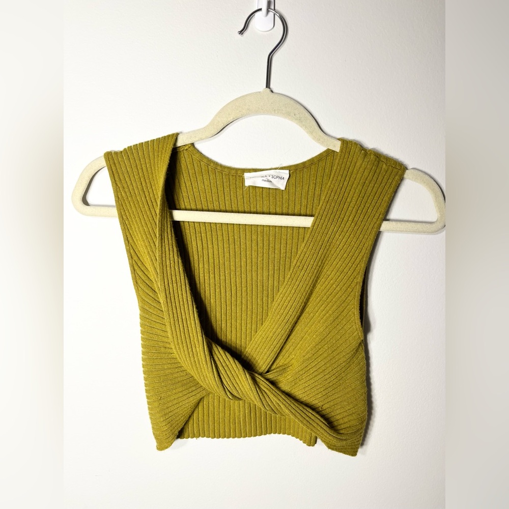 Victoria + Sophia Olive Green Cross Knot Top